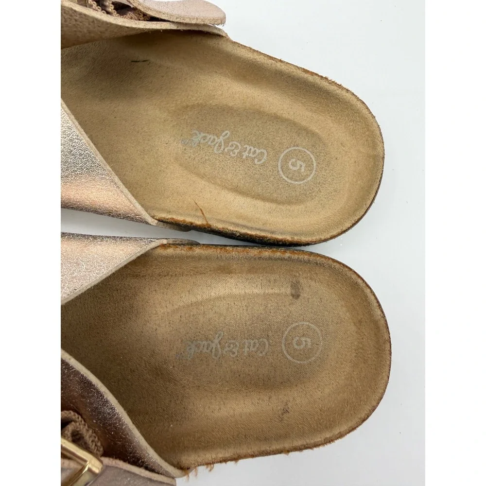 Cat‎ & Jack Slide Sandals Girls Size 5 Rose Gold Metallic Double Buckle Slides